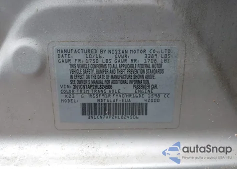 2017 Nissan Versa 1.6 S из США, поврежденный, VIN 3N1CN7AP2HL824506